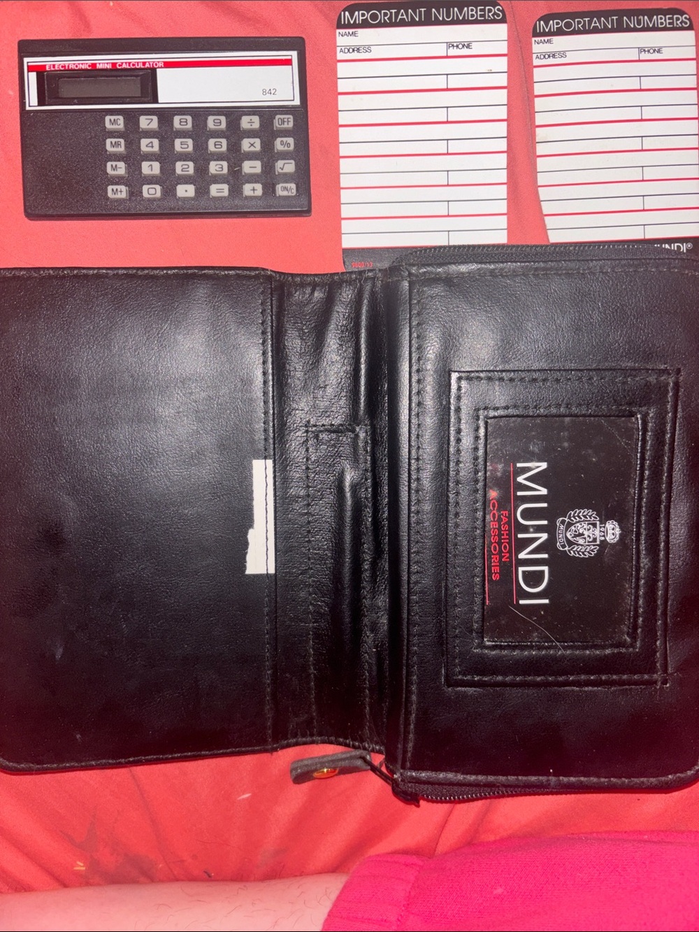 MUNDI Black Leather Organizer Wallet with Brown Snap Strap - Picture 2 of 4